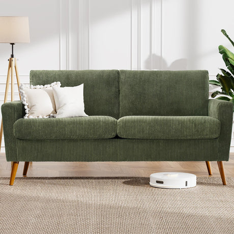 WEUP 68" Loveseat Sofa Green Corduroy Couch, Mid Century Modern Love Seat Couches for Living Room, Small Loveseat for Bedroom Office, Comfy Sofa with Spring Cushion, Solid Wood, Tool-Free Assembly WEUP