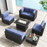KHOLH Patio Furniture Set with Fire Pit Table, 8 Pieces Outdoor All-Weather Wicker Conversation Sectional Chair Sofa Set KHOLH