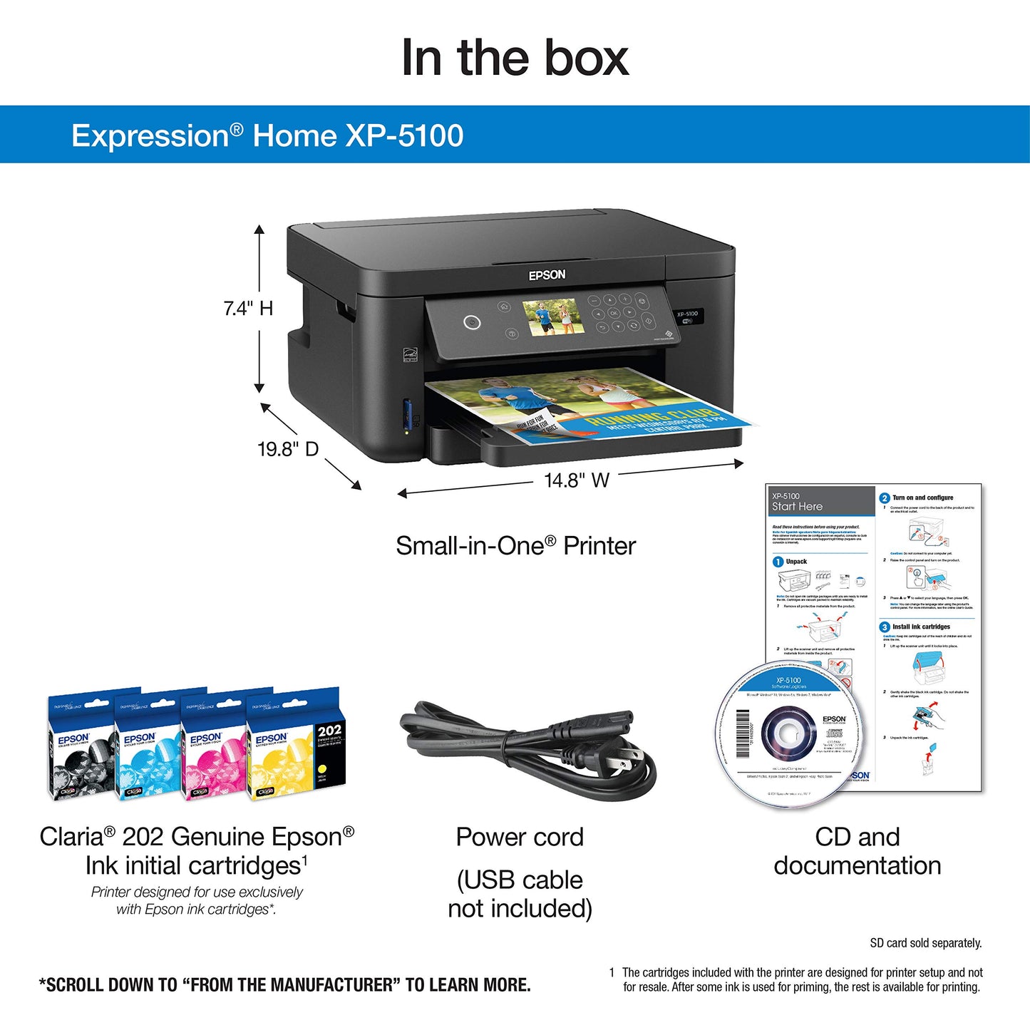 Epson Expression Home XP-5100 Wireless Color Photo Printer with Scanner & Copier, Amazon Dash Replenishment Ready