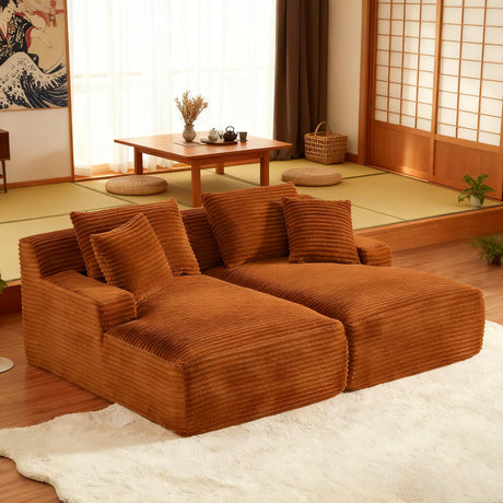Tmsan 78.8" Oversized Boneless Double Chaise Lounge Sofa Indoor, Modern Compressed Corduroy Upholstered Sectional Cloud Couch Loveseat Sleeper Bed, Comfy Floor Chair for Living Room Apartment Office Tmsan