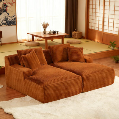 Tmsan 78.8" Oversized Boneless Double Chaise Lounge Sofa Indoor, Modern Compressed Corduroy Upholstered Sectional Cloud Couch Loveseat Sleeper Bed, Comfy Floor Chair for Living Room Apartment Office