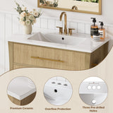 IRONCK 36" Bathroom Vanity with Sink, Freestanding Bathroom Sink Cabinet with 4 Drawers & 1 Flip-Down Drawer, Wood Grain Texture, Metal Handle, Farmhouse IRONCK