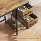 CubiCubi Computer Home Office Desk with 2 Drawers, 47 Inch Small Desk Study Writing Table, Modern Simple PC Desk, Rustic Brown CubiCubi