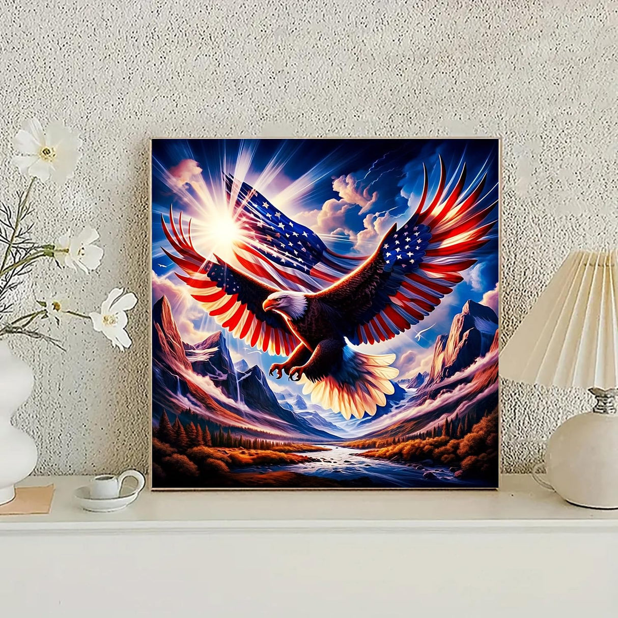 4th of July Diamond Art Painting Kits for Adults, Patriotic 5D Diamond Painting Dots Art Kits for Adults Beginner, Easy DIY Crystal Full Round Gem Art Paint by Diamond, Home Wall Decor 14 x 14 in BYGFHLYW