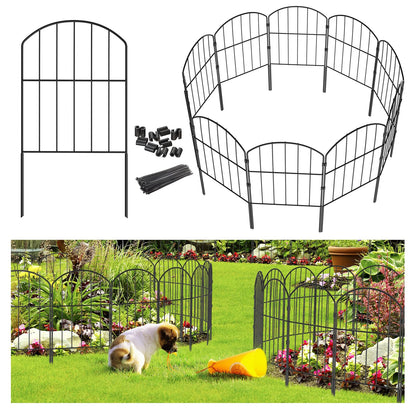 Goovilla Garden Fence, Total 10ft(L) x 24in(H) Garden Fencing Animal Barrier, 10 Pcs Rustproof Metal Fence Panels, Black No Dig Fence, Decorative Garden Fences and Borders for Dogs, Flower Bed, Patio