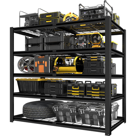 PrimeZone 47" W Heavy Duty Garage Shelving 47" W X 18" D X 72" H Adjustable Wire Storage Shelves Unit with Locking Connector, 5 Tier Metal Shelving Industrial Utility Rack for Warehouse, Basement PrimeZone