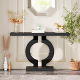 Tribesigns 43-Inch Mirrored Console Table with O-Shaped Base, Modern Entryway Table Glass Sofa Table with Mirror Finish, Rectangle Narrow Accent Foyer Table for Living Room Hallway Entrance (Black) Tribesigns