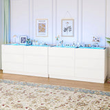 Alorksi 6 Drawer Dresser for Bedroom with Tempered Glass Top, Wide Modern Dresser Organizer with LED Lights, Chest of Drawers for Living Room, Entryway, White Alorksi