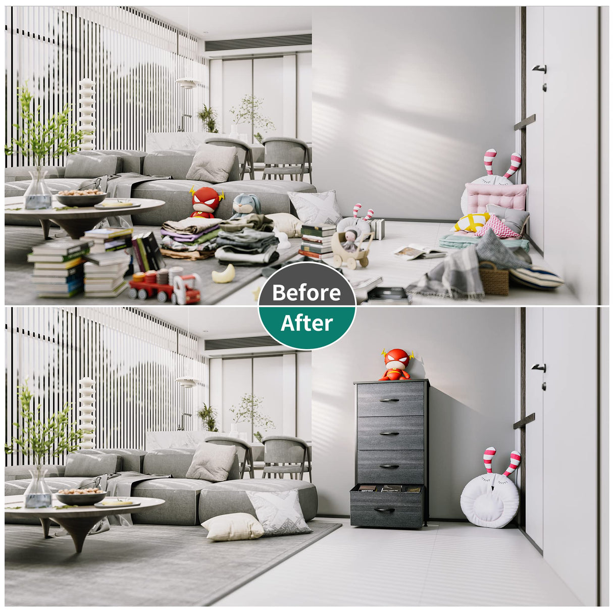 YITAHOME Dresser with 4 Drawers - Fabric Storage Tower, Organizer Unit for Bedroom, Hallway, Closets - Sturdy Steel Frame, Wooden Top & Easy Pull Fabric Bins (Charcoal Black Wood Grain) YITAHOME