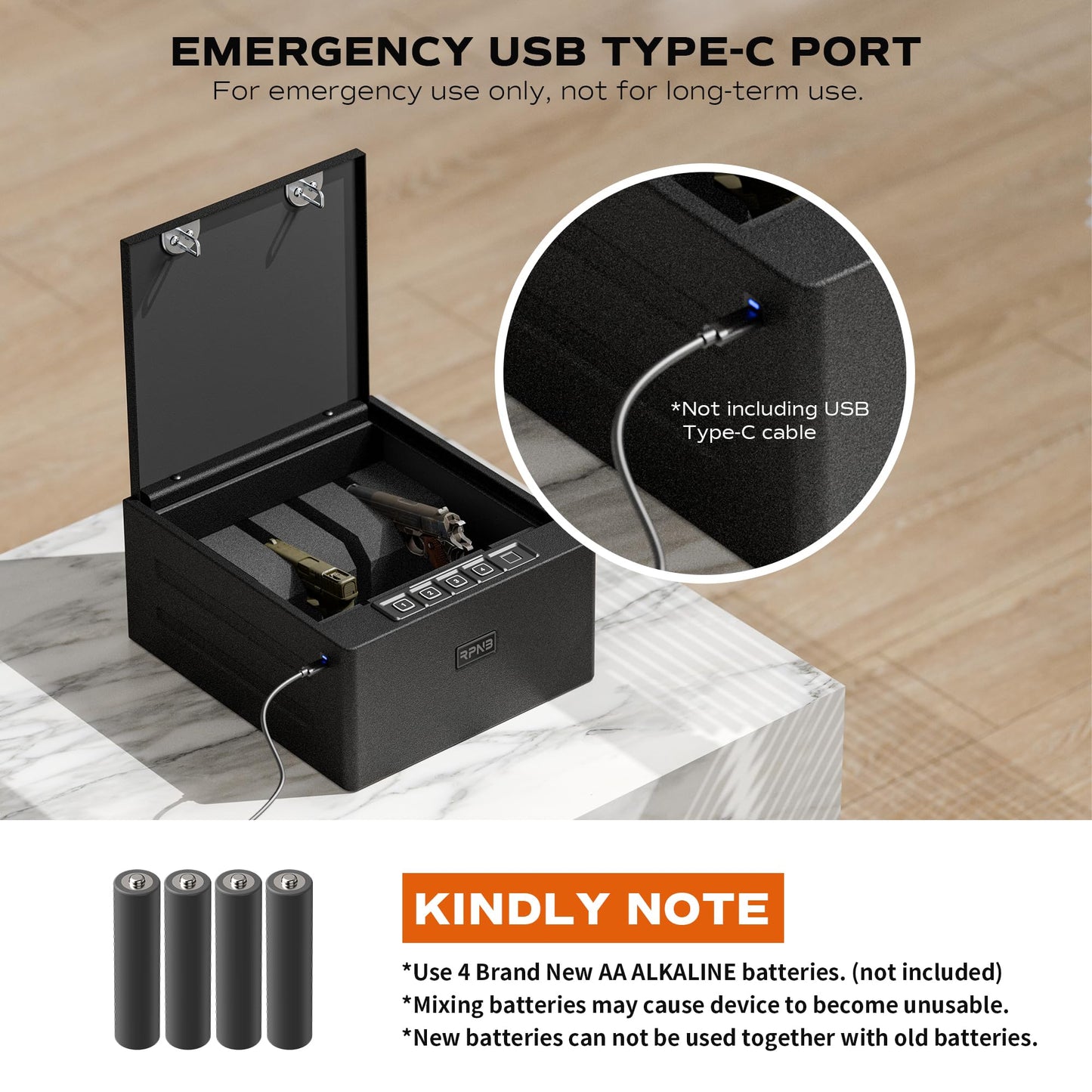 RPNB Gun Safe, Biometric Gun Safe for Handgun,4 Pistols High-Capacity Handgun Safe with Digital Key Pad, Biometric Fingerprint