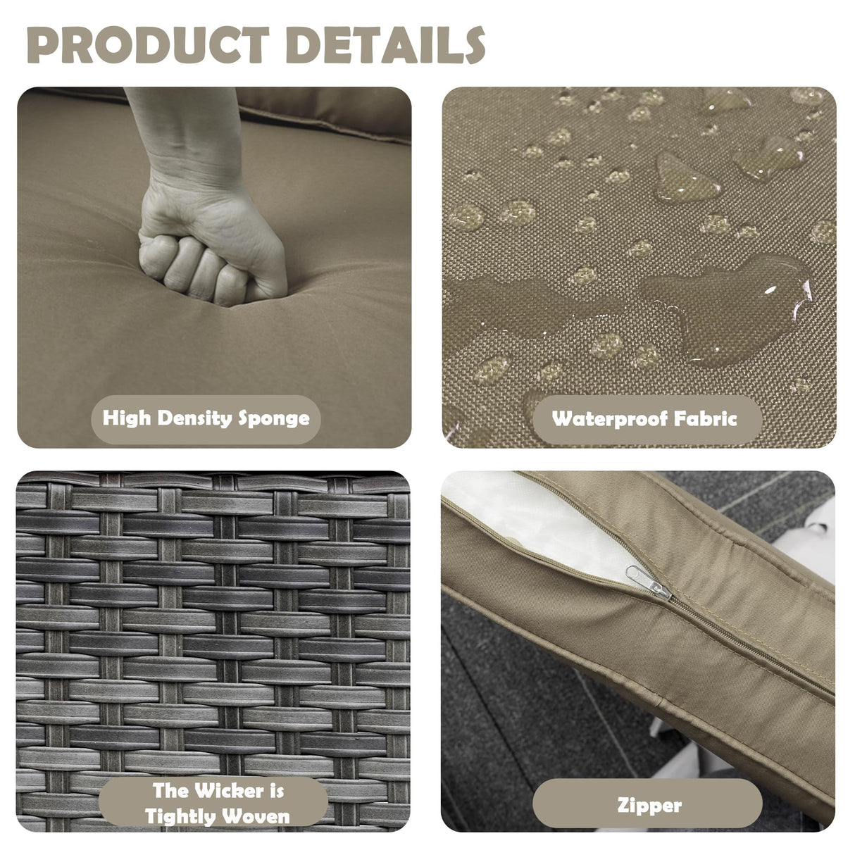 TIMWNER 3-Piece Swivel Rocker Wicker Chair Set of 2 ，360-Degree Rocking Chairs Outdoor with Cushions，Glass Table for Garden,Backyard, Bistro.Brown TIMWNER