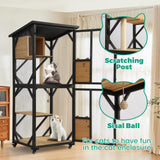 GIODIR 71" H Cat Catio Outdoor Cat Enclosure Window, 4 Tiers Cats Wooden House Cage on Wheels, Large Catios for Cats Indoor Patio with Waterproof Roof, Removable Floor and Scratching Post(Black) GIODIR