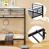 VINGLI Bunk Bed Twin Over Twin with 15 Inches Extra High Guardrail 2 Deckers Bunk Bed with Stairs & Flat Rungs, Heavy Duty Metal Slats, No Box Spring Needed, Black VINGLI
