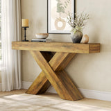 LITTLE TREE Console Table, 55-Inch Entryway Table, X-Shaped Design Narrow Console Table, Sofa Table for Living Room Foyer Hallway, Entryway, Entrance, Foyer, Industrial Wooden, Rustic Brown LITTLE TREE