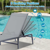 HOMELYM Outdoor Chaise Lounge Chair, Foldable & Assemble-Free, 6 Adjustable Positions, Durable Rust-Resistant Frame, Portable Outdoor Pool Lounge Chairs for Pool Patio Beach, Grey HOMELYM