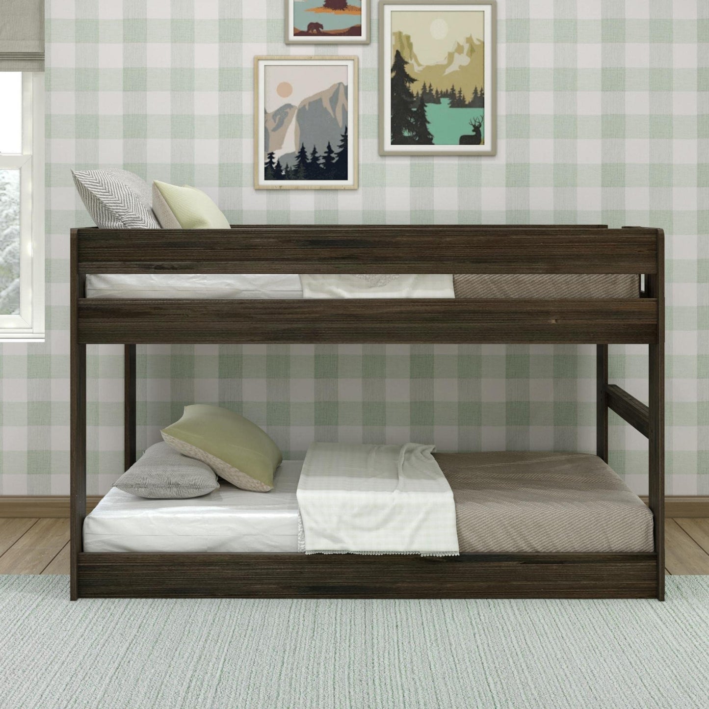 Max & Lily Barnwood Brown Twin Low Bunk Bed - Modern Farmhouse Style for Kids - WoodArtSupply