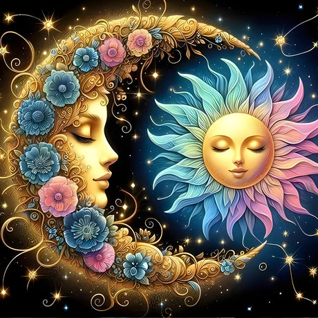 GDYEEH DIY 5D Sun and Moon Diamond Art Kits, Colourful Flowers Round Full Drill Sparkling Diamond Painting Picture, Diamond Painting Art Kits Craft for Adults Beginners, Home Wall Decor 12x12 inch GDYEEH