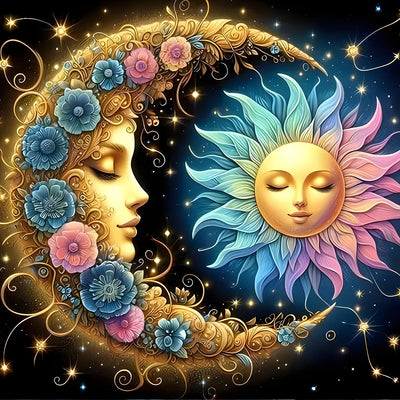 GDYEEH DIY 5D Sun and Moon Diamond Art Kits, Colourful Flowers Round Full Drill Sparkling Diamond Painting Picture, Diamond Painting Art Kits Craft for Adults Beginners, Home Wall Decor 12x12 inch