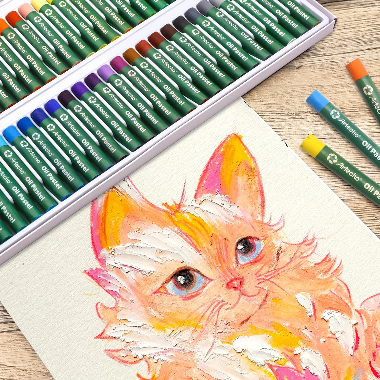 Artecho Oil Pastels Set of 50 Colors (8 x 60 mm), Soft Oil Pastels for Art Painting, Drawing, Blending, Art Supplies for Artists, Beginners, Students, Teachers Artecho