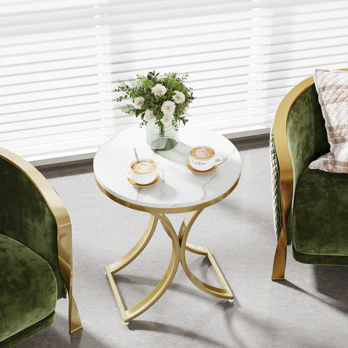 Tribesigns White and Gold End Table Small Round Faux Marble Sofa Side Table (1) Tribesigns