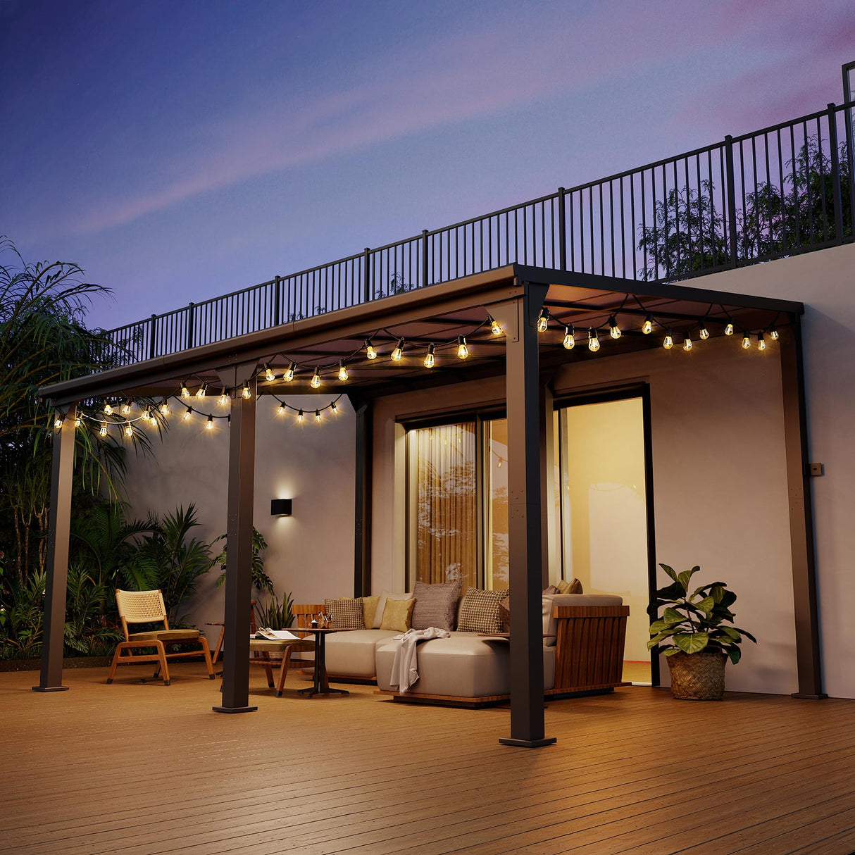 Pamapic 10 * 14FT Wall Mounted Gazebo,4*4 Inch Thickened Pillars & Enlarged Base,Outdoor Hardtop Lean to Pergola,UV Resistant Polycarbonate Roof,Aluminum Frame Pergola,Outdoor Patio Awnings for Lawn Pamapic