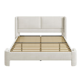 LIKIMIO Full Bed Frame with USB Ports, Upholstered Bed Frames with Headboard, Cloud Bed Frame No Box Spring Needed, Cream White LIKIMIO