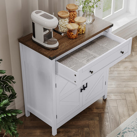 ChooChoo Kitchen Storage Cabinet, Coffee Bar Cabinet, Buffet Sideboard Cabinet with Drawer, Entryway Cabinet for Kitchen, Living Room, White ChooChoo