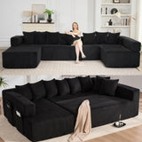 Oversized Cloud Boneless Couch with Chaise, Modern Modular Sofa with Deep Seat, Various Combinations Upholstered Couches with Storage, No Assembly Required-Black ZEIINPA