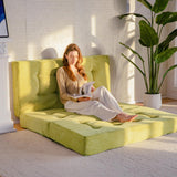 MAXYOYO Tri-Fold Mattress, 6 Inch Tufted Folding Mattress Full Foam Bed, Foldable Floor Couch Guest Bed Topper Portable Camping Sleeper with Corded Fabric, Green, 53"x75" MAXYOYO