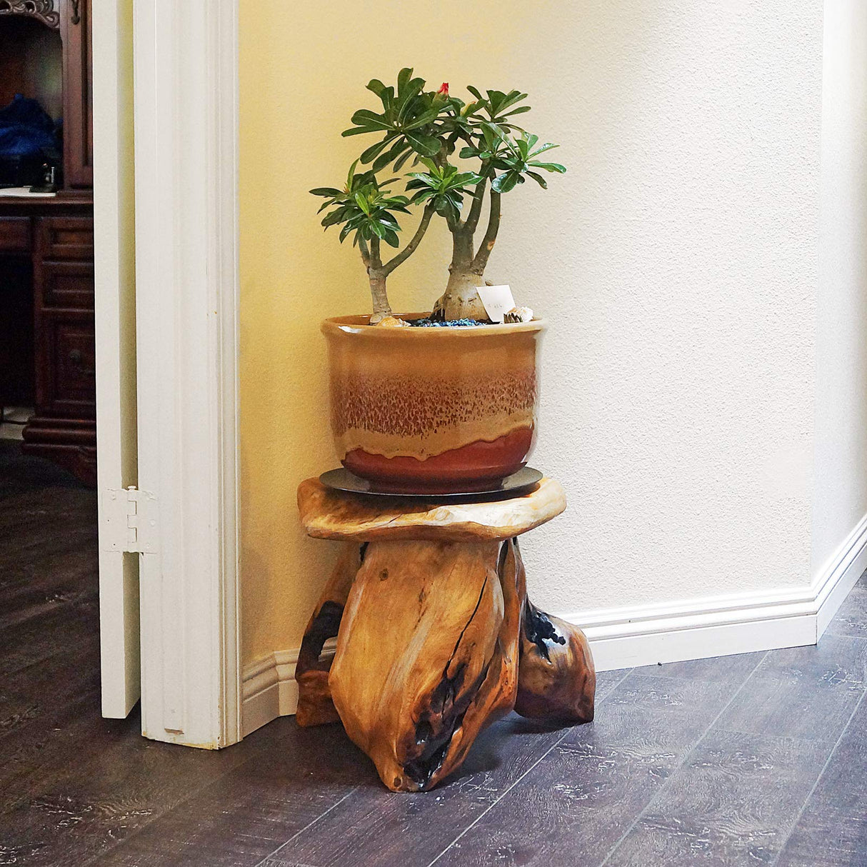 WELLAND Tree Stump Stool Live Edge, Natural Edge Side Table, Plant Stand, Nightstand, Mushroom Stool 14" Tall WELLAND