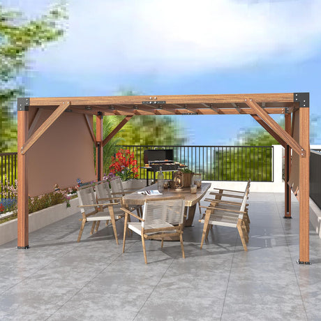 12'X 14' Cedar Wood Pergola, Wood Patio Pergola with Retractable Shade Canopy, Rot Resistant, Durable, for Backyard, Garden, Deck, Outdoor Entertaining Amenitlif