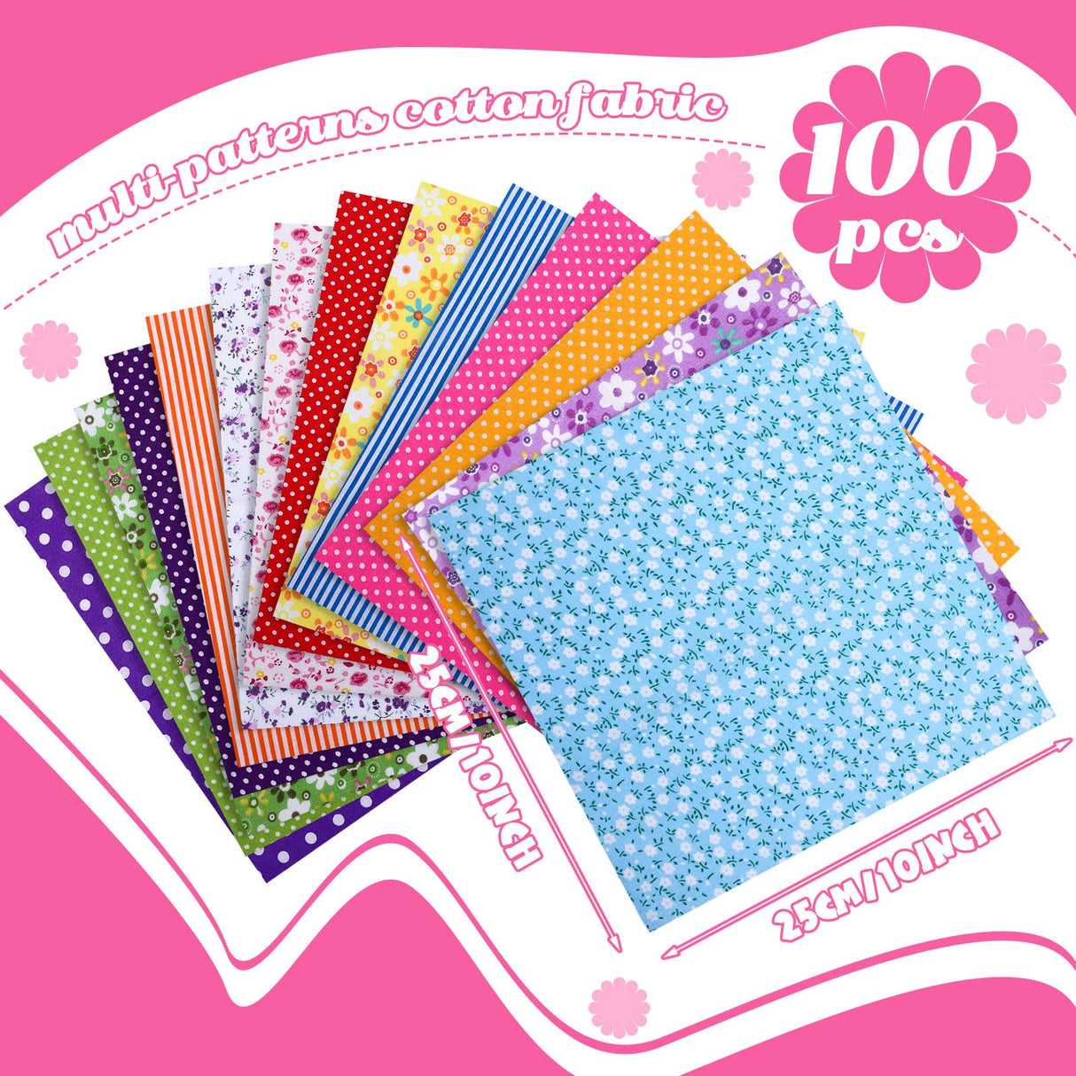 Tudomro 100 Pieces 10 x 10 Inches Cotton Fabric Squares No Repeat Patchwork Quilting Fabric Bundles Layer Precut Quilt Material for DIY Craft Sewing Cloths Handmade Accessories(Floral) Tudomro