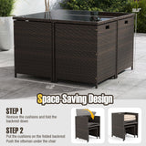 Tangkula 9 Piece Patio Dining Set, Rattan Chairs with Tempered Glass Table & Ottoman, Space Saving Wicker Sectional Conversation Set with Removable Cushions, Outdoor Furniture for Backyard Garden Deck Tangkula