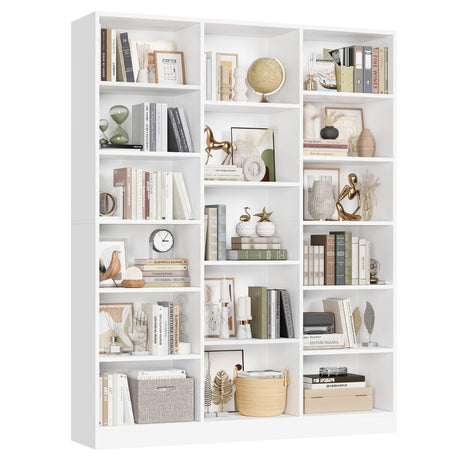 FACBOTALL Triple Wide Bookshelf, 6 Tier Large Bookshelf, Bookcase with 17 Open Display Shelves, 74'' Tall Bookcases and Bookshelves for Living Room, Home Office, Library, White FACBOTALL