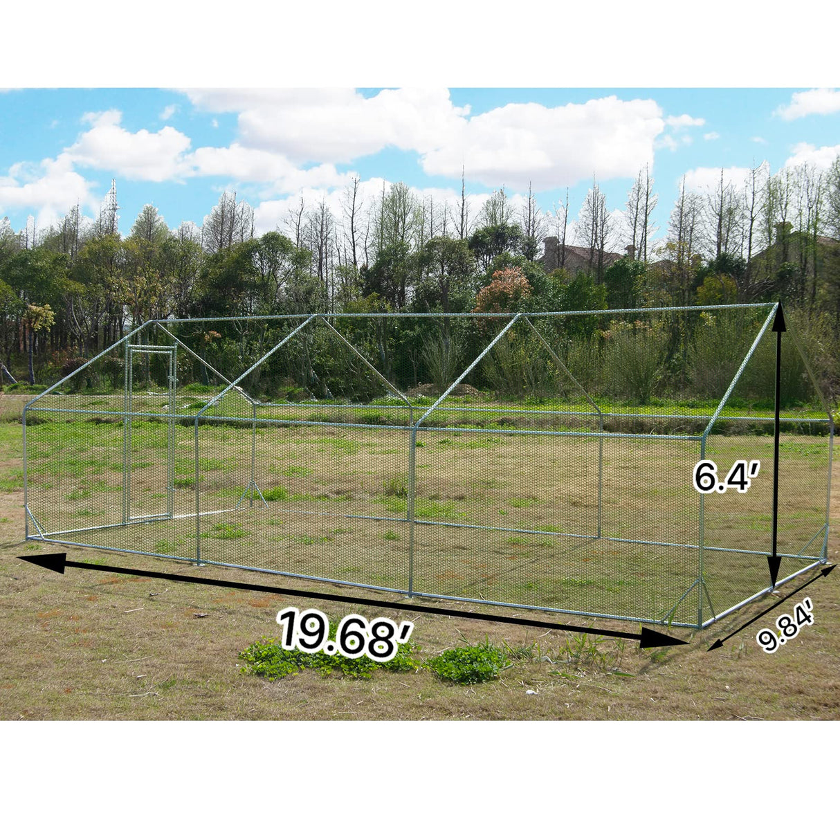 Large Metal Chicken Coop Walk-in Poultry Cage Hen Run House Habitat Spire Shaped Cage with Waterproof and Anti-Ultraviolet Cover for Outdoor Backyard Farm Use (19.68’ L×9.84’ W) Polar Aurora