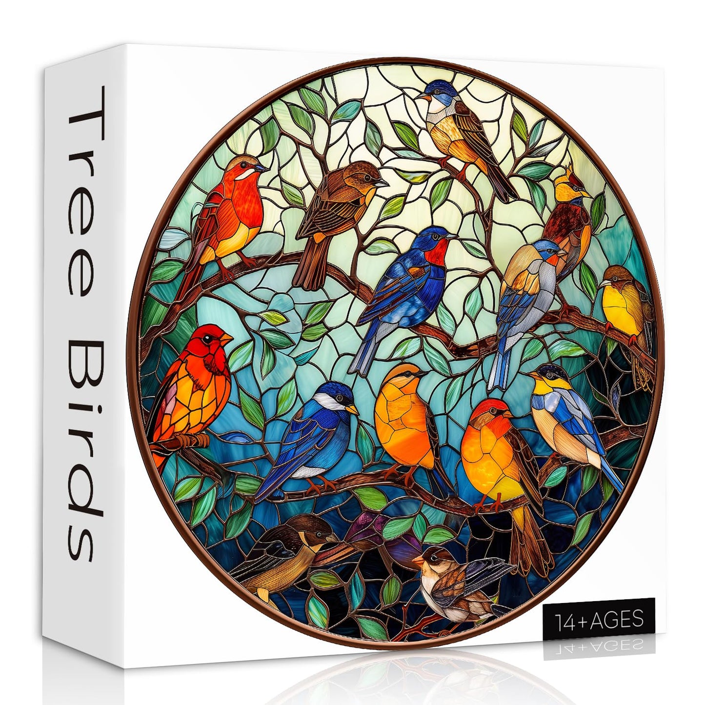 Stained Glass Puzzle Bird Puzzles for Adults 1000 Pieces, Round Bird Tree Jigsaw Puzzle, Impossible Hard Difficult Challenging Puzzles for Adults