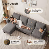 KKL L Shaped Sectional Couches for Living Room, Corduroy Sofa Couch with Convertible Chaise, 4 Seat Comfy Couch for Apartment, House, Dark Grey (Grey, 100 inches) KKL