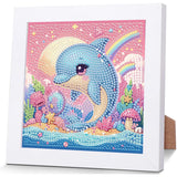 cviokrdu Dolphins Diamond Art Kits for Kids with Frame - Sea Animal Diamond Art for Kids Ages 4 8 12, Animals Gem Painting Kit for Gift Home Wall Decoration(7x7inch) cviokrdu