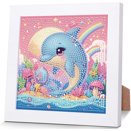 cviokrdu Dolphins Diamond Art Kits for Kids with Frame - Sea Animal Diamond Art for Kids Ages 4 8 12, Animals Gem Painting Kit for Gift Home Wall Decoration(7x7inch) cviokrdu
