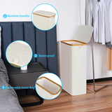 efluky Slim Laundry Basket with Lid, Narrow Laundry Hamper with Removable Bag, Skinny Dirty Clothes Basket with Bamboo Handles for Bathroom, Bedroom & Laundry Room, 75L Beige efluky