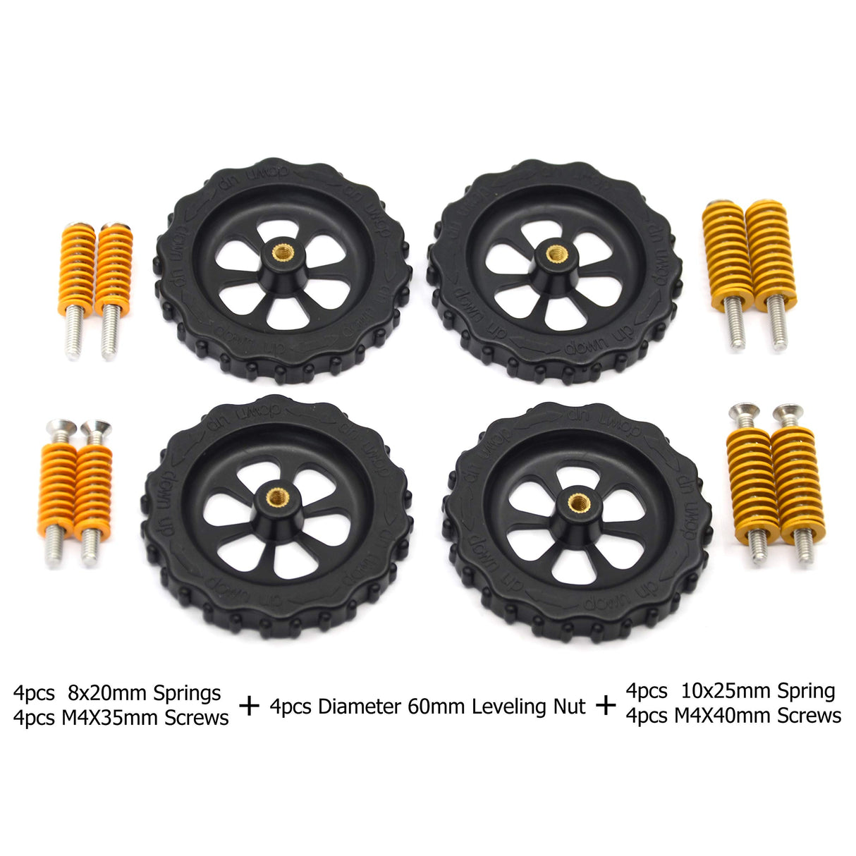 Befenybay 4PCS Upgraded Hand Twist Leveling Nut Diameter 60mm, 4PCS Hot Bed Spring, 4PCS M4X35mm Screws for Creality 3D Printer CR-10 CR-10s Ender 3 Ender 3 Pro Ender 5 Befenybay