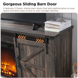 OKD Farmhouse Electric TV Stand for 65+ Inch TV, Rustic Entertainment Center with 18" Fireplace, Sliding Barn Door, Storage Shelves, Wood Media Console Cabinet for Living Room, Dark Rustic Oak OKD