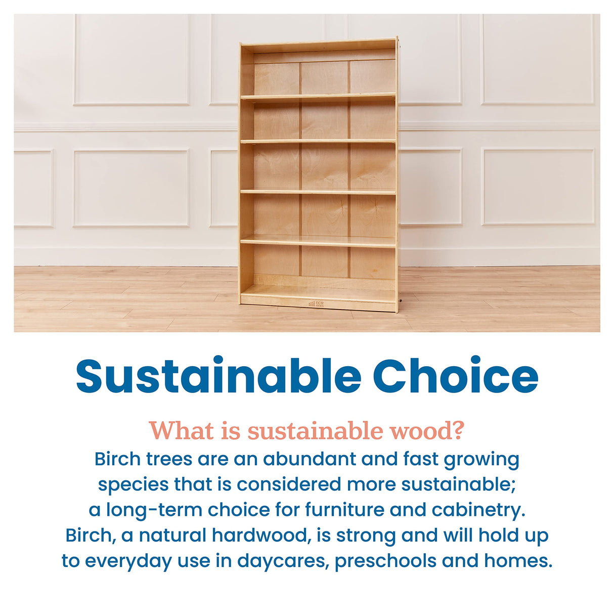 ECR4Kids Classic Bookcase, 48in, Adjustable Shelves, Natural ECR4Kids