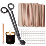 200Pcs Wooden Candle Wicks,Wood Candle Wicks Smokeless 5.1 x 0.5 Inch Natural Wood Wicks for Candles with Golden Candle Wick Trimmer and Iron Stand for DIY Candle Making (100 Set) Afnkiom