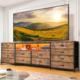 EnHomee 12 Drawer Dresser TV Stand for 65 70 75 Inch TV 63" W Extra Long Dresser for Bedroom with LED Lights & Power Outlets Entertainment Center with Fabric Drawers for Closet Rustic Brown EnHomee