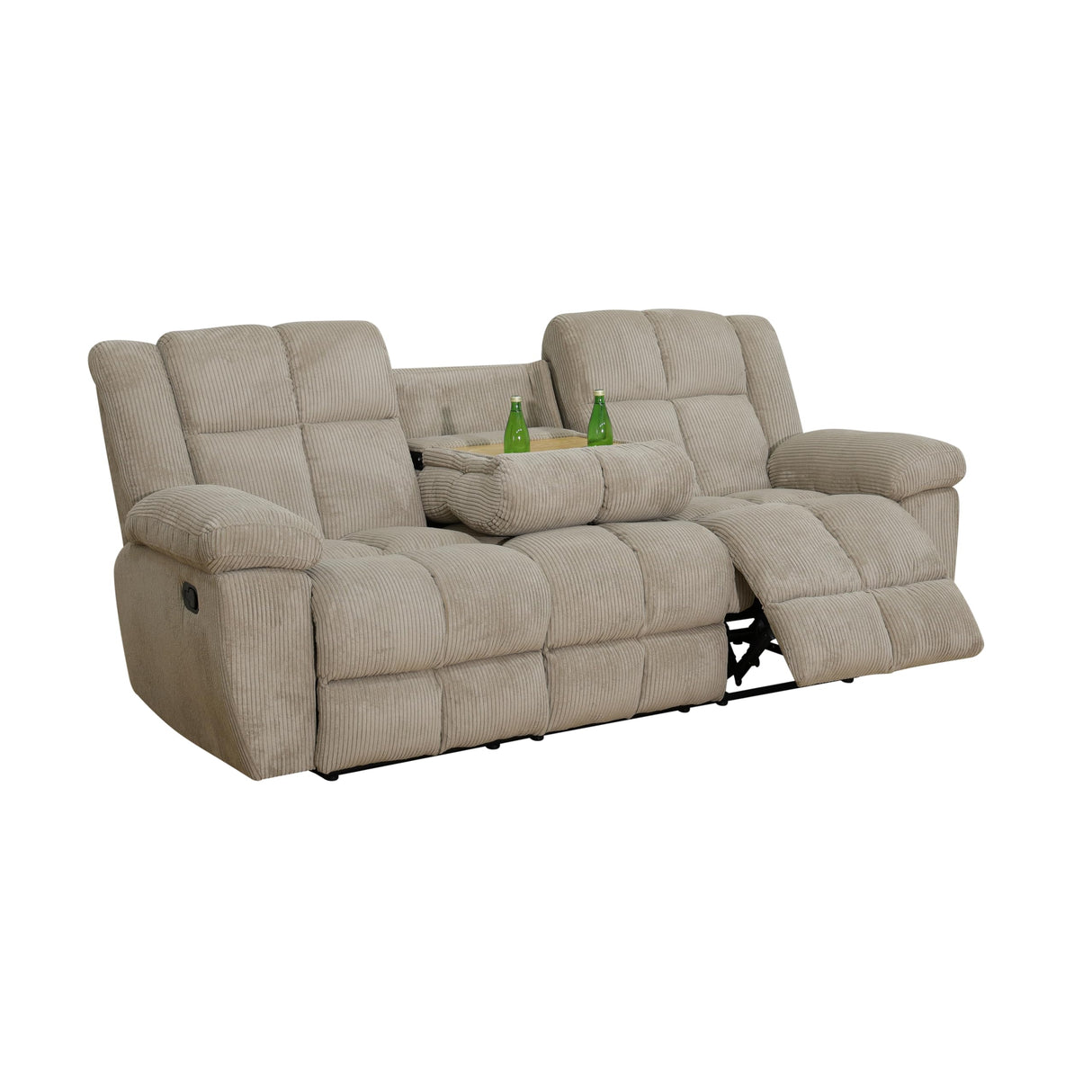 Anthato Corduroy Recliner Sofa Set, Manual Reclining Sofa Loveseat Chair Set with Cup Holders/Coffee Table, Comfy Fabric Recliner Couches, Living Room Furniture Sets for Home, Office (Beige, 3PCS Set) Anthato