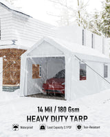 Hipicute 12' x 20' x 11' Heavy-Duty Portable Garage with Canopy Roof, Front and Back Doors, Roll-Up Windows, Portable Carport Reinforced Structure for Cars, Trucks, Boats, and Parties - White Hipicute
