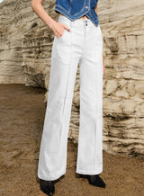 Sidefeel Womens Wide Leg Jeans Casual Baggy High Waisted Stretch Denim Pants Size 14 White Sidefeel