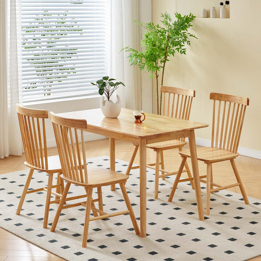 FENPRT Solid Wood Dining Table Set for 4, 5-Piece 47'' Rectangular Table with Windsor Spindle Back Chairs Set for Kitchen or Small Spaces - WoodArtSupply