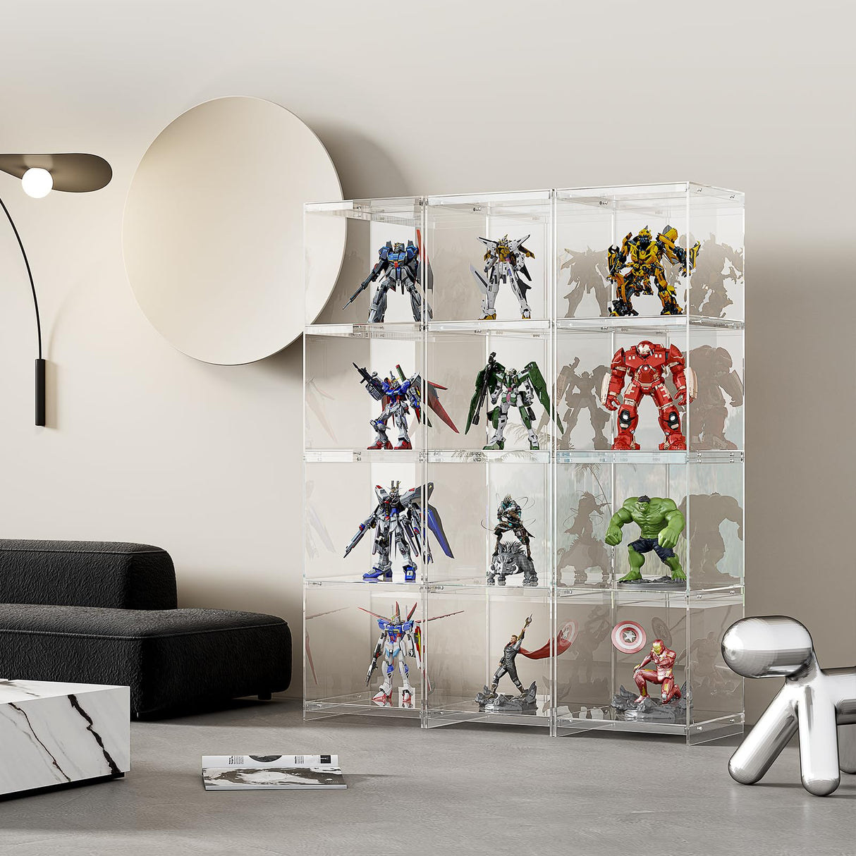 Acrylic Display Cabinet, 4-Tier Display Case in Bedroom, Living Room, Playroom, Modern Style (16" D x 16" W x 62" H) bitaycan